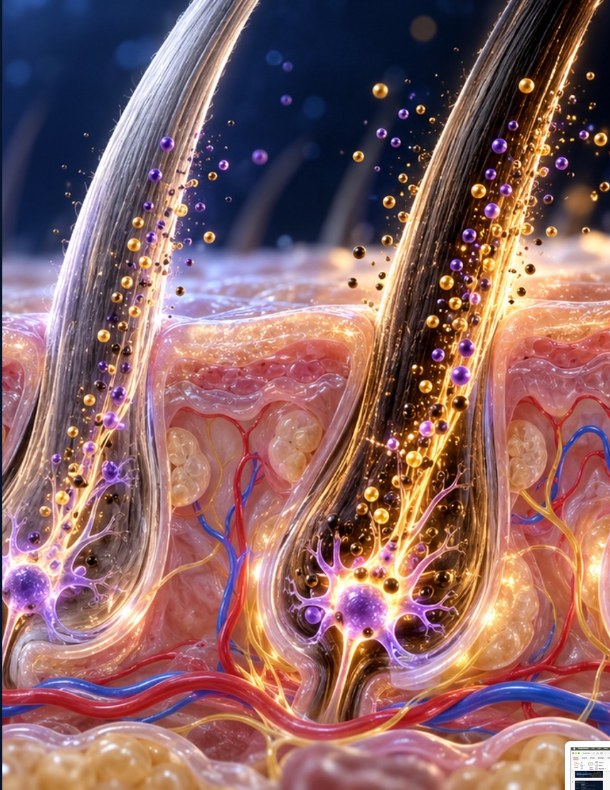Scientific illustration for grey hair support